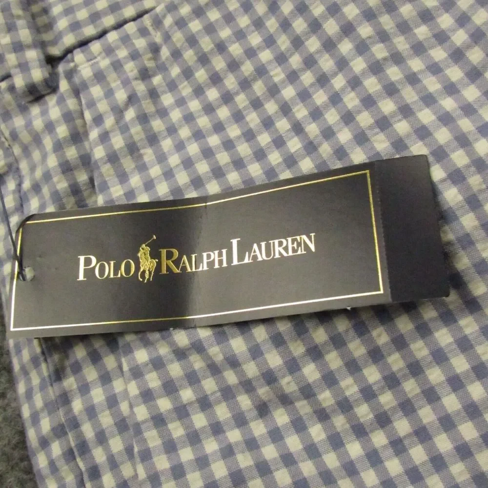 Polo Ralph Lauren Shorts Mens 38x9.5 Seersucker Chino Blue Gingham‎ Check